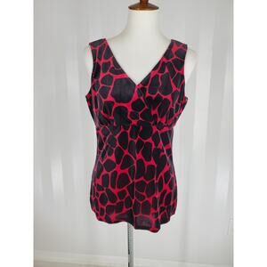 INTERNATIONAL CONCEPTS Women's Red & Black Patterned Sleeveless Velvet Top Sz MP